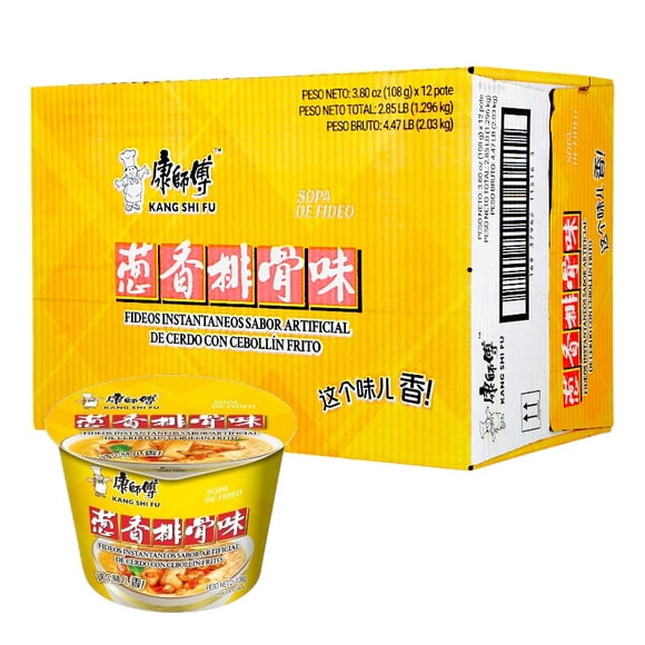 Caja Con 12 Ramen Instantáneos En Pote Kangshifu Cerdo con Cebollín Frito 108g*12 Potes