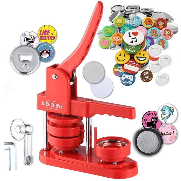 Máquina para hacer pines nice2have, kit de 2.25" color rojo
