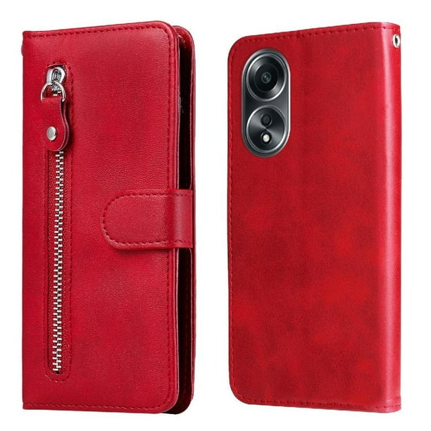 Funda con Cremallera para OPPO A58 4G, Carcasa Cartera de Cuero PU con Soporte y Tarjetero