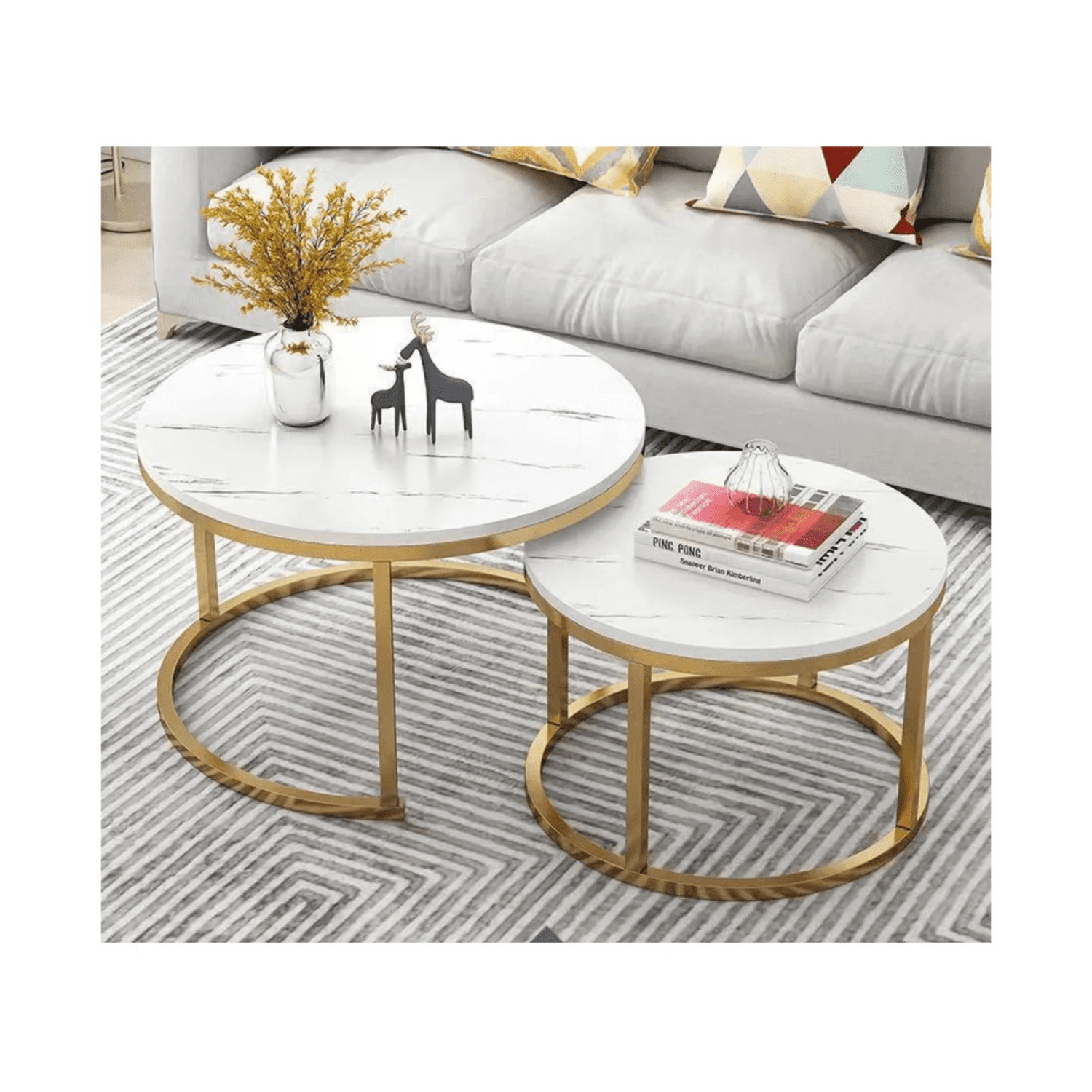 Casa Pagoda - Mesa De Centro Auxiliar Doble Melamina 70x50cm 34x40cm Blanca