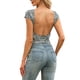 thumbnail image 3 of INSPIRE CHIC Tops de Leopardo para Mujer Cuello de Barco Espalda Descubierta Ajustado Camiseta Crop Top XS Blanco Negro, 3 of 6