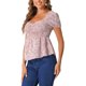 thumbnail image 4 of INSPIRE CHIC Blusa Floral para Mujer de Regreso a Clases Cuello Corazón Manga Corta Abullonada Top Peplum Fruncido Rosa L, 4 of 6