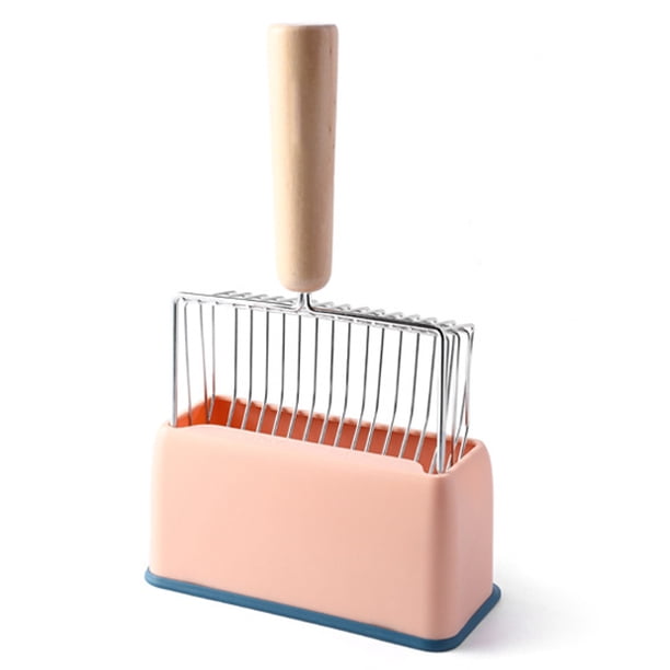Pala de metal para arena de gatos con soporte, recogedor de excrementos de gatito de tamizado rápido, soporte para caja de arena de gatos