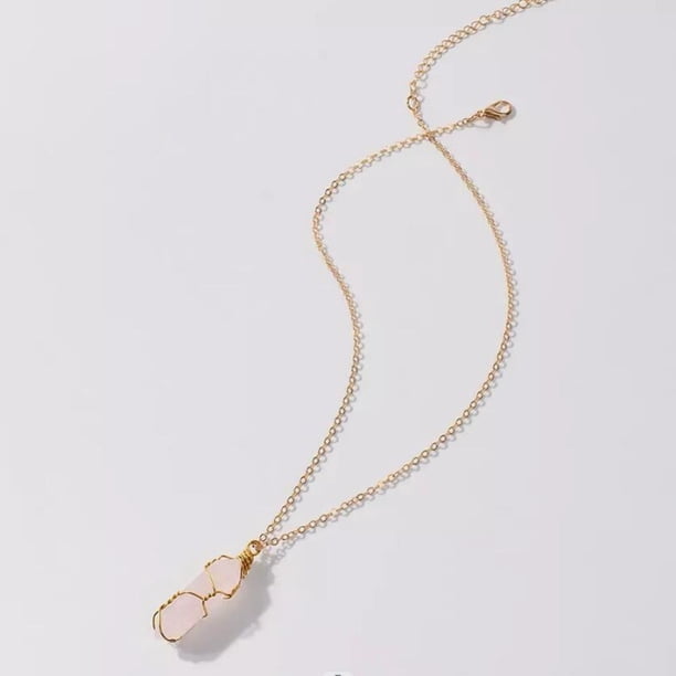 Handcrafted Hexagon Pendant Necklace - Natural Stone Crystal - Lucky Charm
