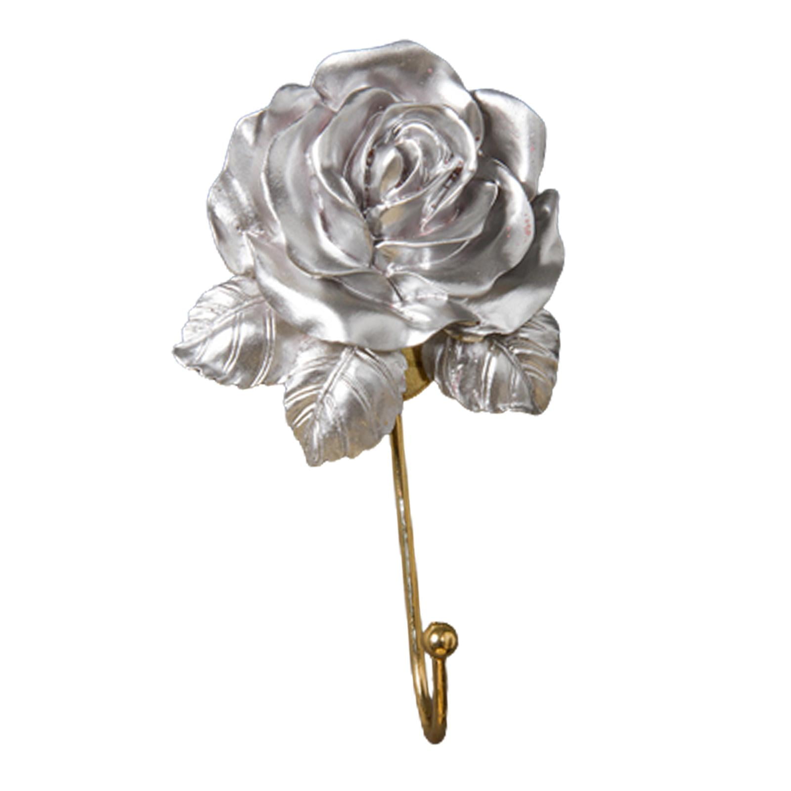 Magideal - Gancho De Rosa Llavero Resina Estilo Vintage Organización Rosa Vestido Sombrero Abrigo Gancho Soporte Percha Para Chaqueta Albornoz Llave Pasillo Depo Plata