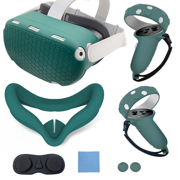 Juego de fundas de silicona para Quest 2, funda protectora de VR que incluye funda frontal y funda de agarre para controladores, funda para la cara, funda protectora de lentes