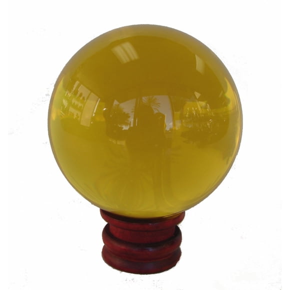 Bola de cristal Feng Shui Import de color amarillo con soporte de madera