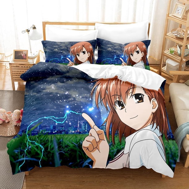 Anime Misaka Mikoto A Certain Scientific Railgun Bedding Set Cartoon Anime three-piece set Adult Kid Bedroom Duvet cover Sets Bed Sheets