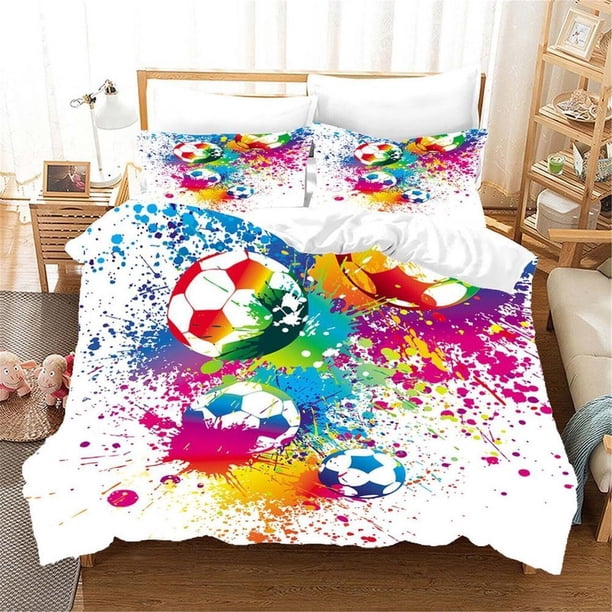 Football Sports Quilt Duvet Cover Set Kids Bedclothes Doona Cover3-Piece Bedding Set