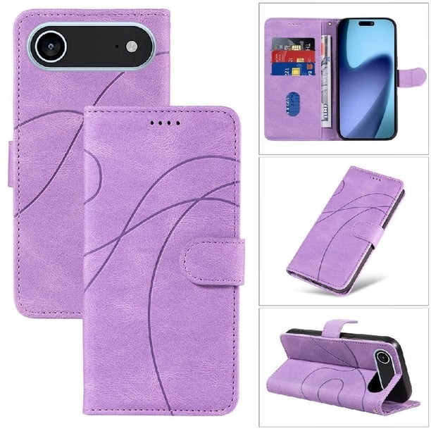 Funda tipo cartera con tapa para iPhone 17 Air con tarjetero, soporte y cubierta magnética Morado