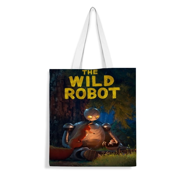 The Wild Robot Bolso de tela con estampado de lienzo para mujer, bolsa de compras reutilizable y estética, con cremallera interior, regalo para mujer,38*45cm.