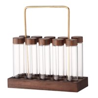 Magideal - Frascos De Vidrio Sellados Herméticamente De 10 Piezas Con Soporte De Madera, Contenedores De Almacenamiento De Granos De Café De Vidrio Para Amantes