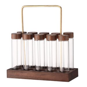 Magideal - Frascos De Vidrio Sellados Herméticamente De 10 Piezas Con Soporte De Madera, Contenedores De Almacenamiento De Granos De Café De Vidrio Para Amantes