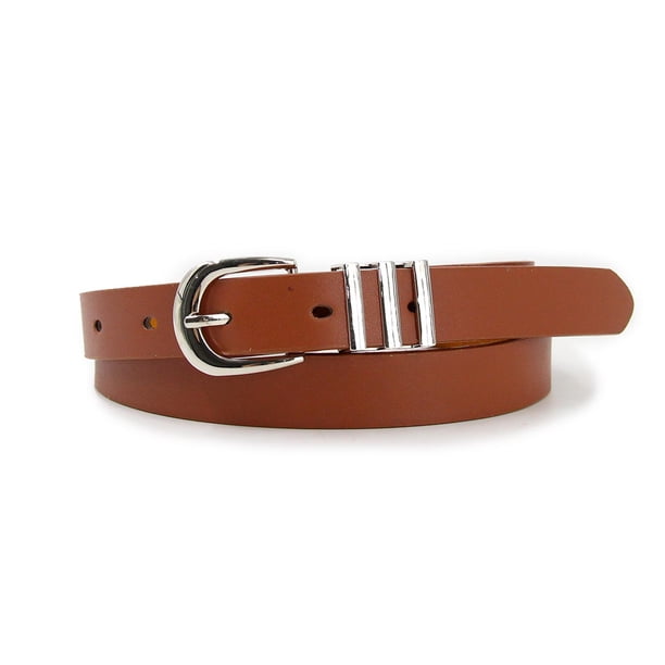 Cinturón Mujer Delgado Hebilla E Plateada Ajustable Moda marron Talla Única