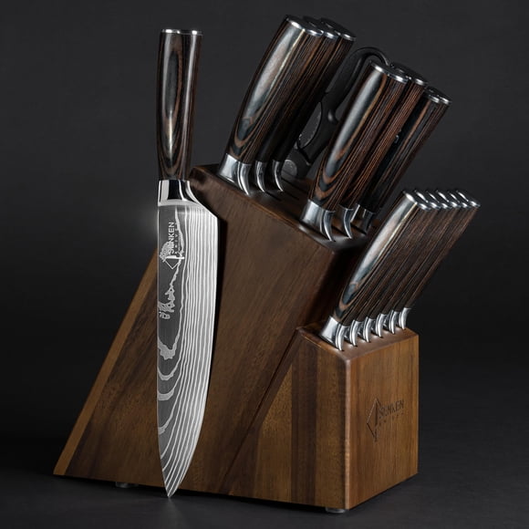 Set de Bloque de Cuchillos Senken 16 Piezas Damasco Marrón