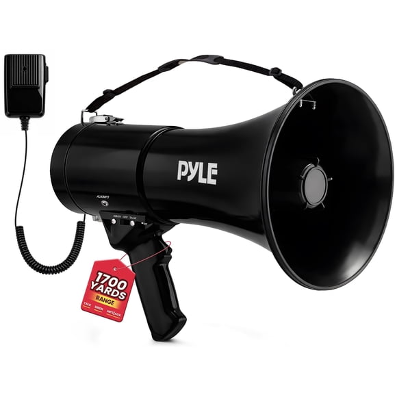 Megáfono Pyle 50 W, alcance 1554 m, sirena, entrada auxiliar, negro