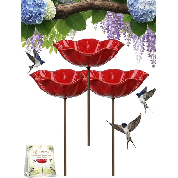 Estacas jardín flor metal 3 uds baño pájaros estación riego abejas colibríes jardín
