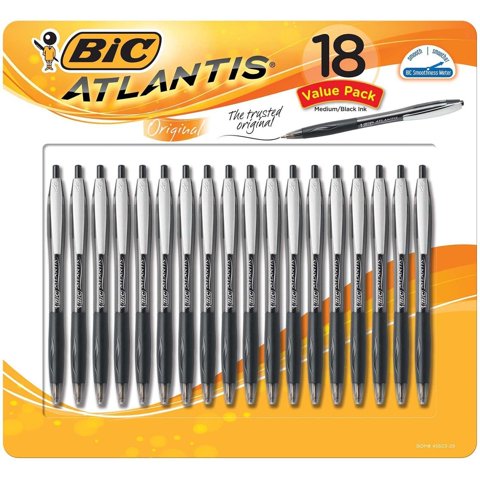 Bolígrafo Bic Atlantis De Tinta Negra, Paquete De 18