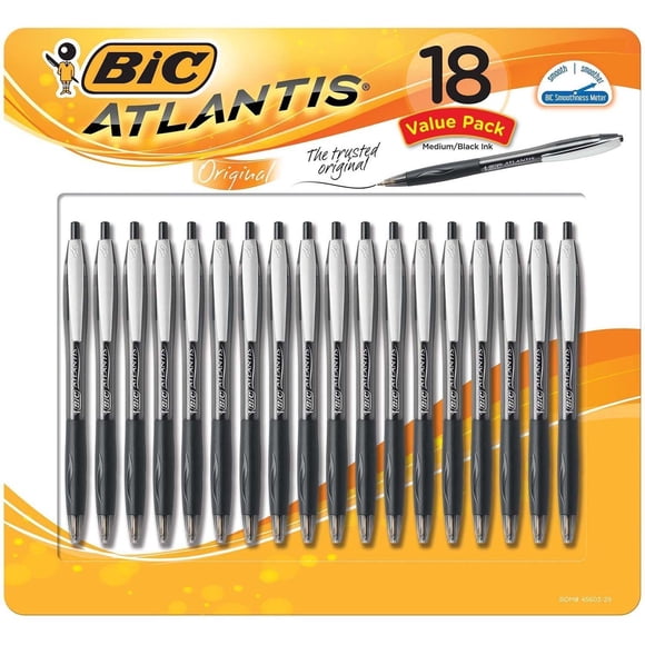 Bolígrafo BIC Atlantis de tinta negra, paquete de 18
