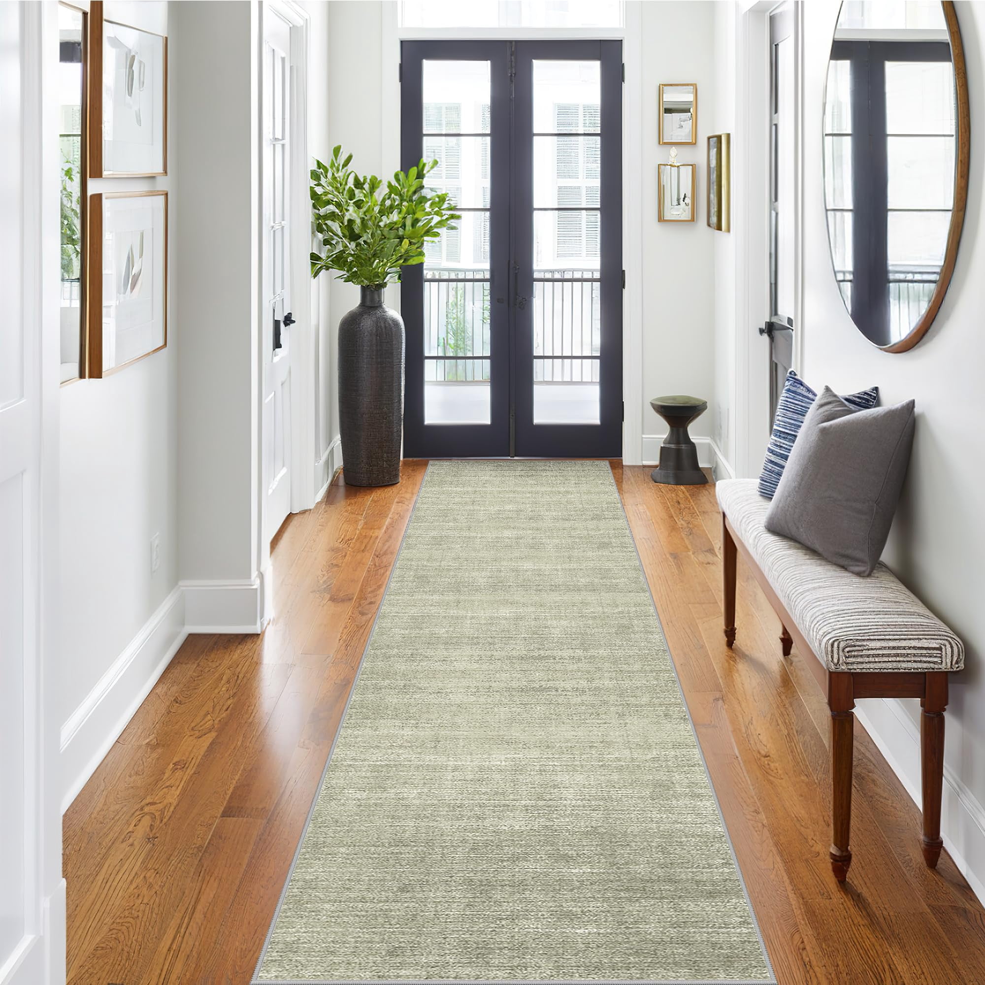 Alfombra Runner Art&tuft 61 X 183 Cm, Antideslizante Y Lavable, Color Verde