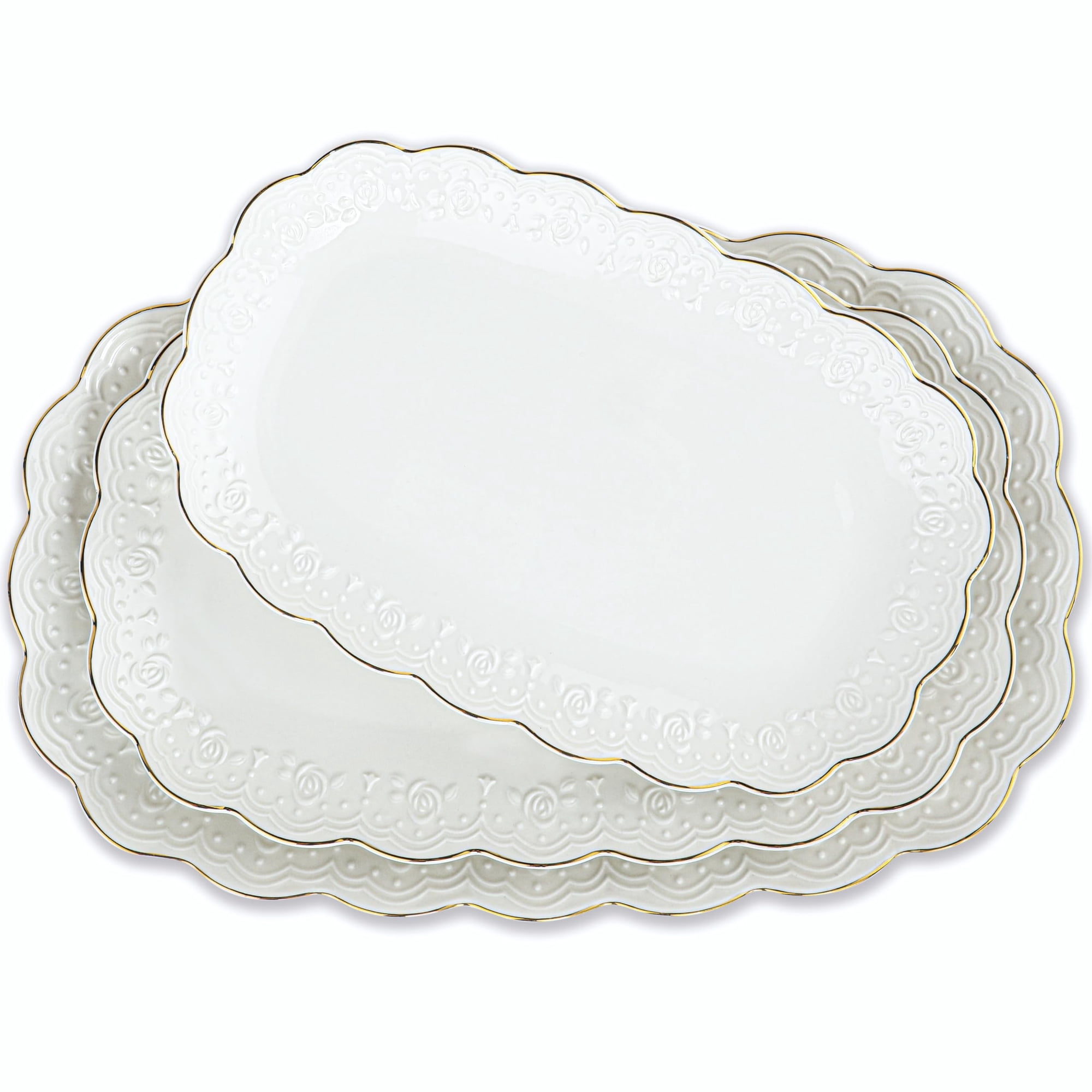 Set De Bandejas De Servir Kassel De Cerámica Ovaladas De 40/35/30 Cm Con Soporte