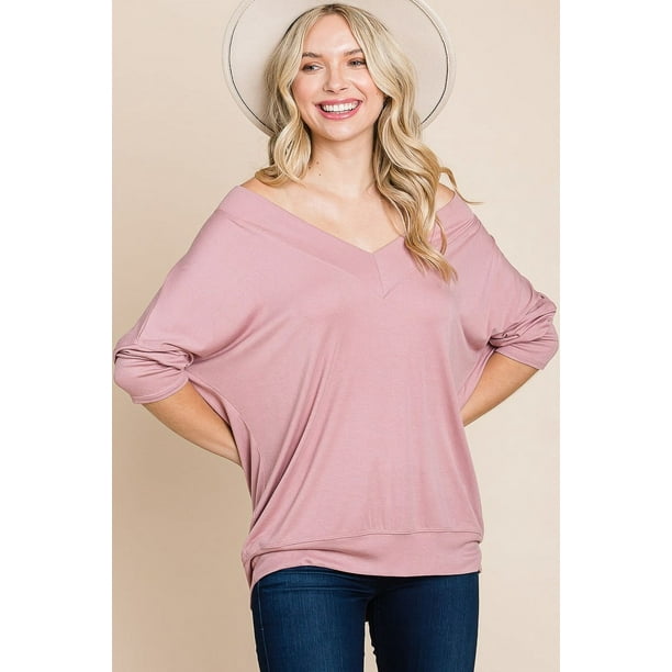 Top Casual Modal Con Mangas 3 4 Y Mangas Dolman De Canalé Liso