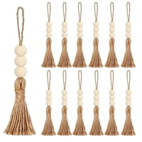 Xusx111 - 40 Conjuntos De Borlas De Yute Con 3 Perlas De Madera Borlas De Burlap De Cuerda De Yute Natural Para Árbol De Navidad Diy Artesanía Perlas De Madera Guirlanda Proyecto Boda Decoraciones De