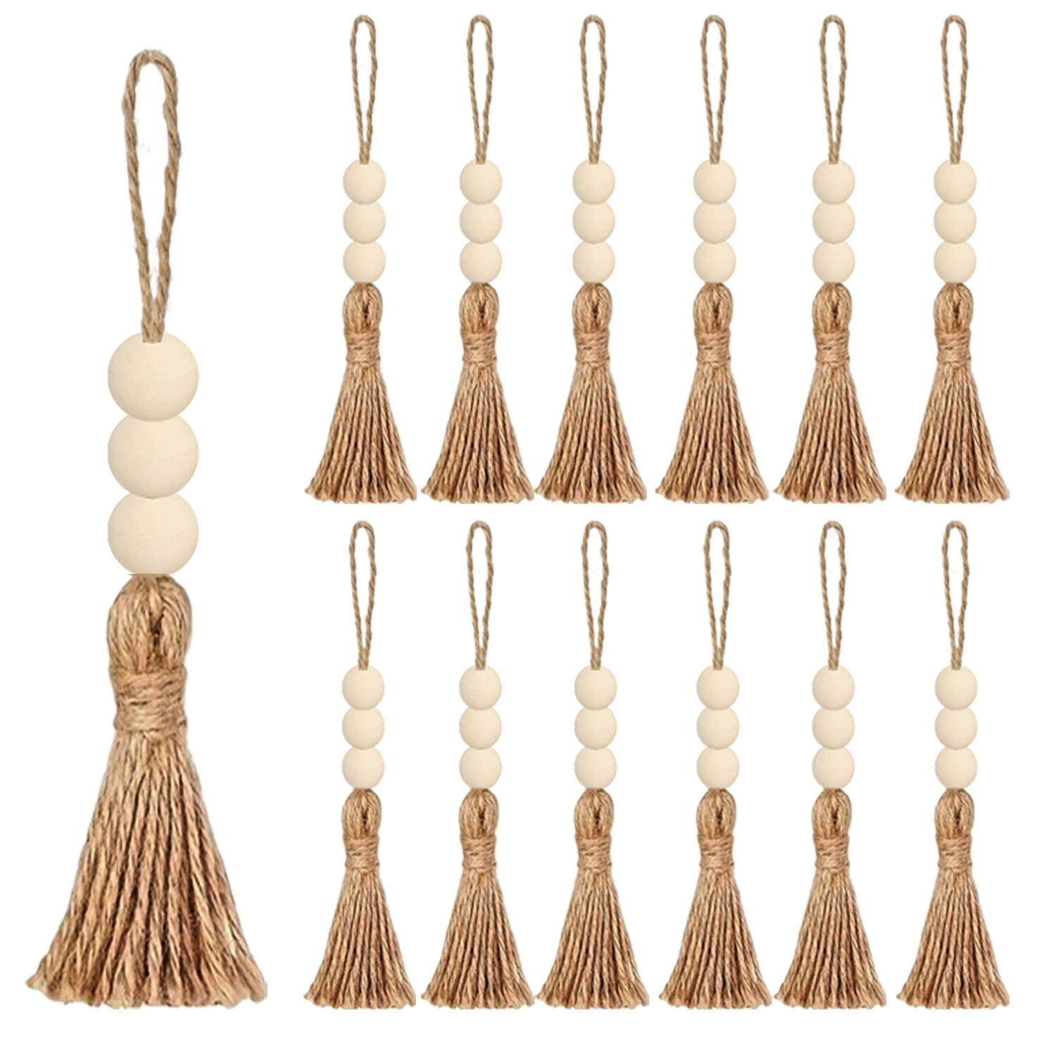 Xusx111 - 40 Conjuntos De Borlas De Yute Con 3 Perlas De Madera Borlas De Burlap De Cuerda De Yute Natural Para Árbol De Navidad Diy Artesanía Perlas De Madera Guirlanda Proyecto Boda Decoraciones De