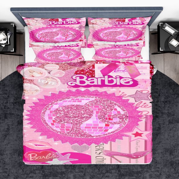 Disney Cartoon Princess Barbie Duvet Cover for Boys Girls Full Pink Children Teenager Fluffy Cuddly Fairy Printing Bedding