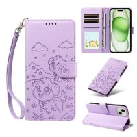 Funda Billetera Foxdock Compatible Con Iphone 15, Diseño Perrito Tierno, Ranuras Para Tarjetas Y Soporte Plegable