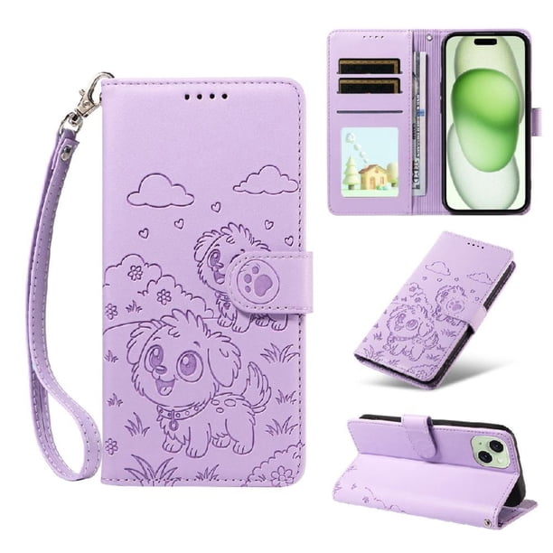 Funda Billetera FOXDOCK Compatible con iPhone 15, Diseño Perrito Tierno, Ranuras para Tarjetas y Soporte Plegable
