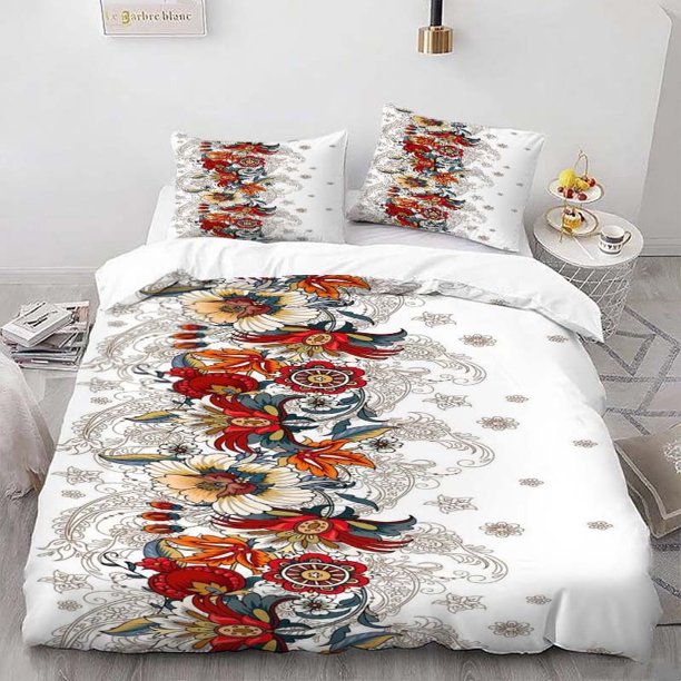Floral Decorative Illustration Printed Duvet Cover Set Themed Bedding Set Duvet Cover Pillowcase Set Soft
