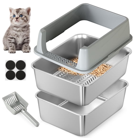 Caja De Arena Con Tamiz De Acero Inoxidable Para Gatos Pequeños