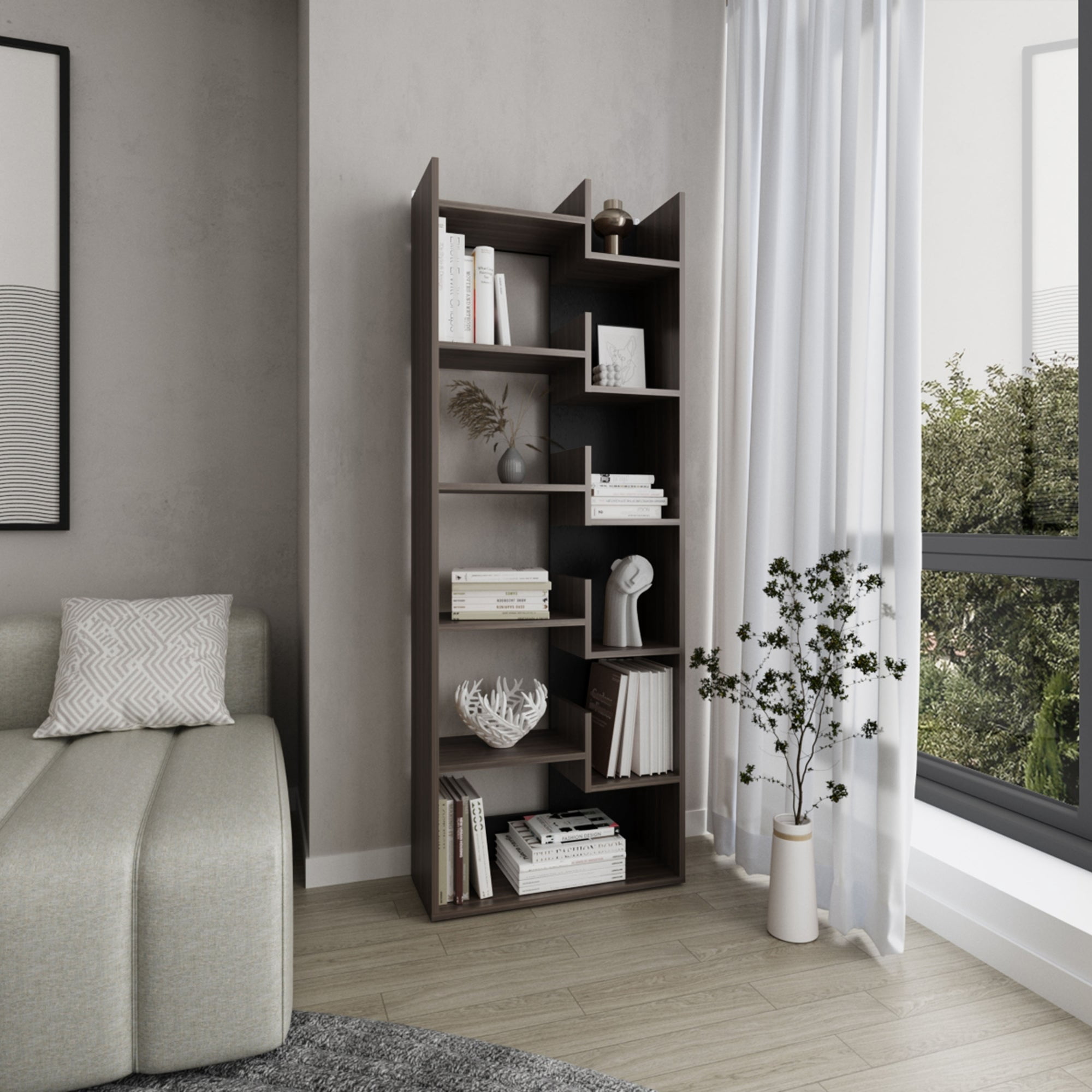 Tuhome - Biblioteca 6 Niveles Clover Milan Y Wengue 162x60x25 Cm