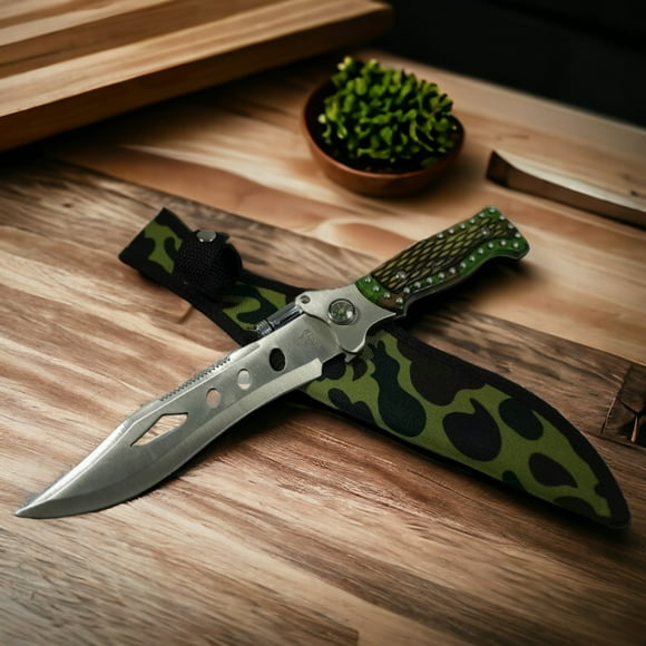 Cuchillo Green Aligator Con Linterna An88 Navaja Corta Pluma Cuchillo Cortapluma Funda