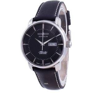 Zeppelin - Reloj Atlantic Black Dial Leather Strap Automatic 8466-2 84662 Mens Watch