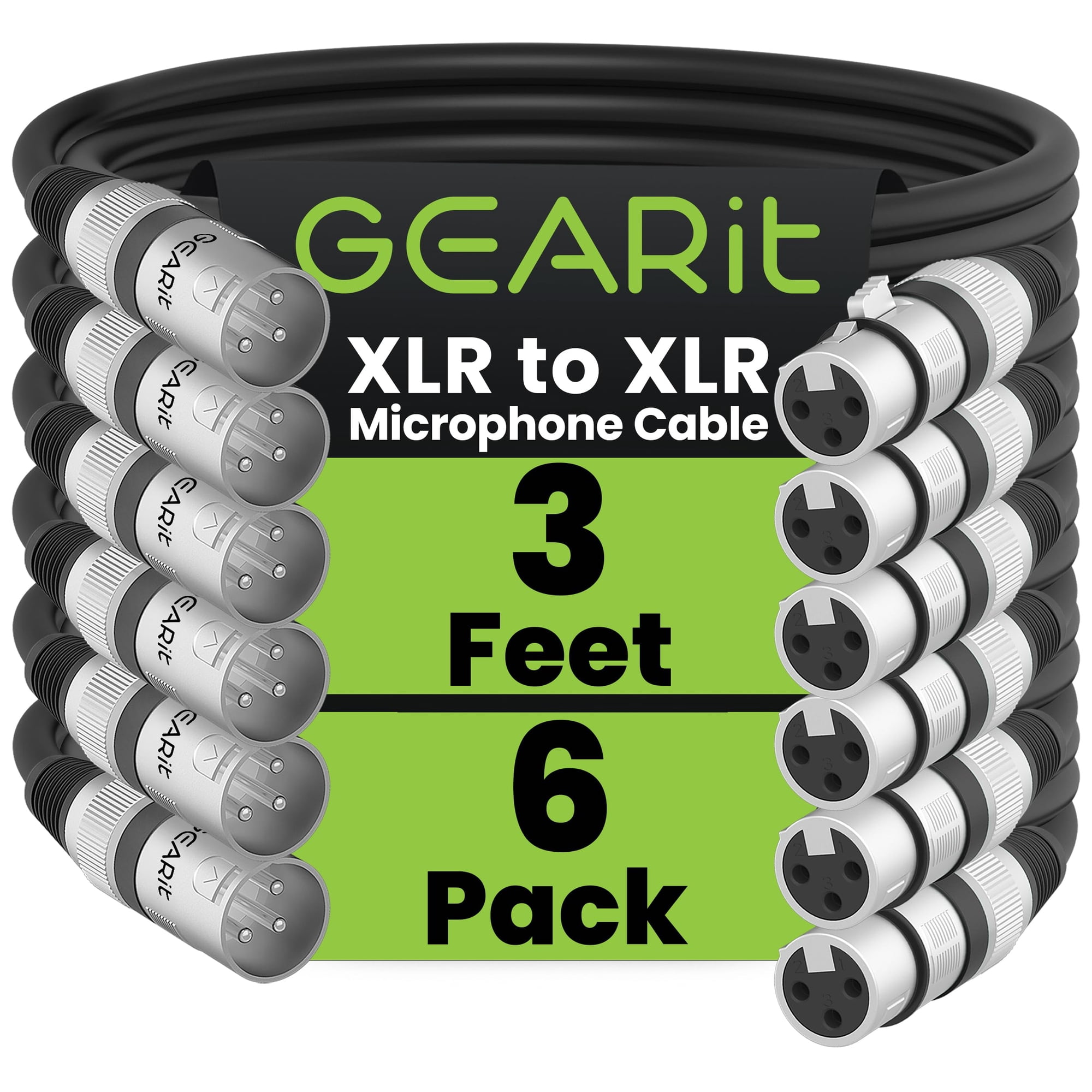 Cables Xlr Gearit Para Micrófono Macho A Hembra, 3 Pines, 1 M, 6 Unidades