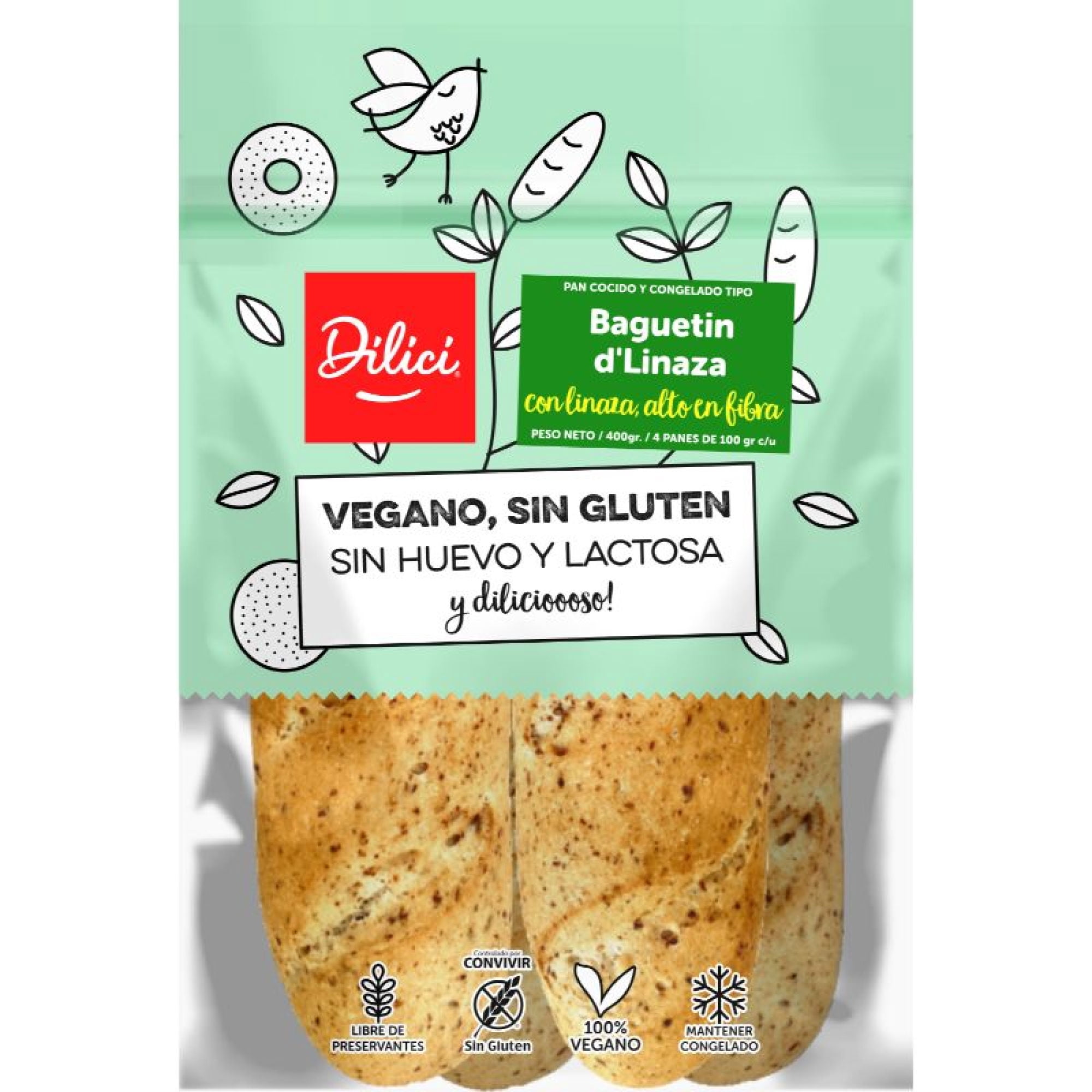 Pan Baguette Lin Sin Glúten 1 Un 400 g Dilici
