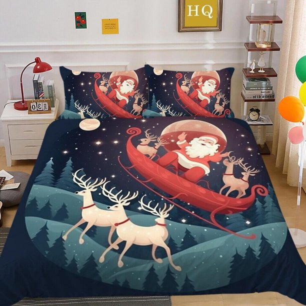 Christmas Gifts Santa Claus Kids Quilt Duvet Cover Set Bedroom Decor3-Piece Bedding Set