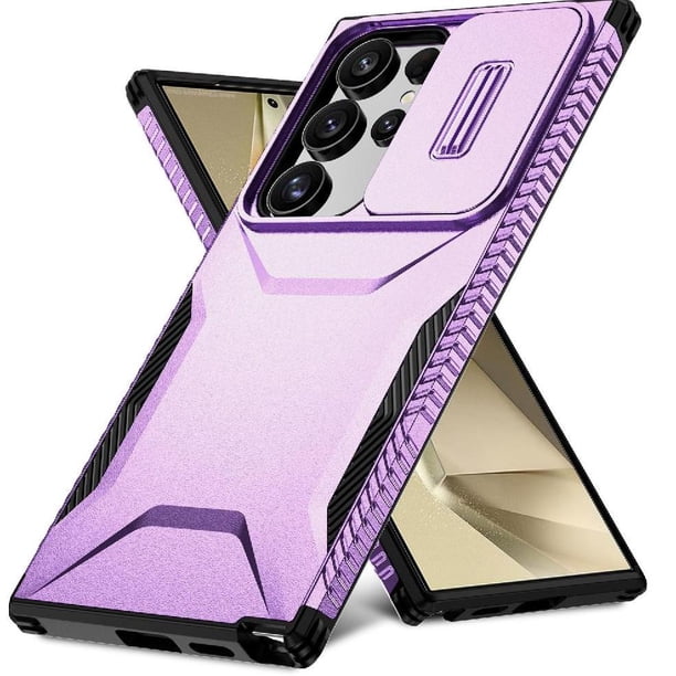 Funda Resistente para Samsung Galaxy S24 Ultra con Tapa Deslizante y Protección Militar Morado