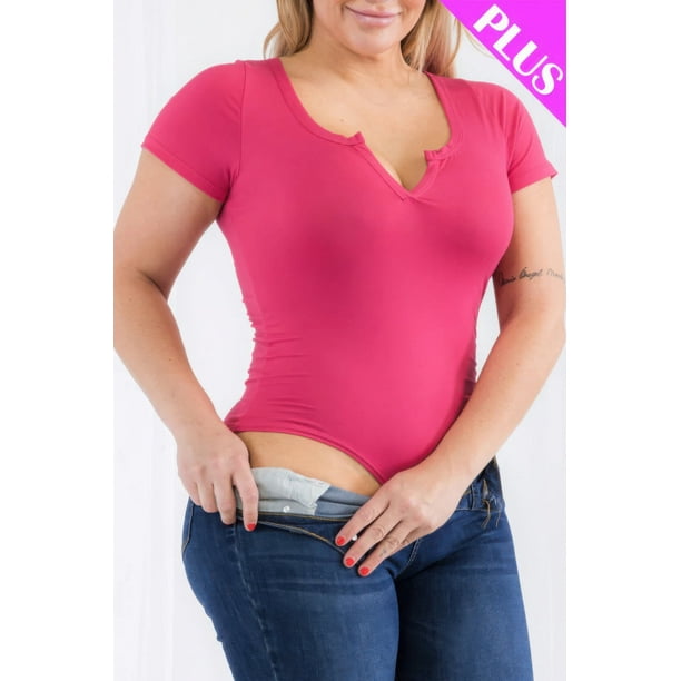 Saronite Body Casual Básico con Cuello Abierto, Manga Corta, sin Costuras, Suave, Estilo Insinuación (Talla Grande para Mujer)