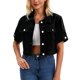 thumbnail image 1 of INSPIRE CHIC Chaqueta Vaquera de Mujer para Regreso a Clases, Manga Corta, Recortada, con Botones, Deshilachada, Lavada, Negra XL, 1 of 6