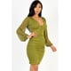 thumbnail image 2 of Vestido Mini De Malla Fruncida Con Cuello En V Y Manga Larga, 2 of 5