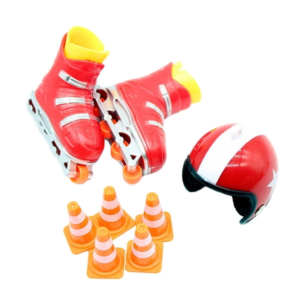 Juego de patines deportivos para casa de muñecas, patines en miniatura, decoración para casa de muñecas, patines de entrenamiento ligeros en miniatura rojo
