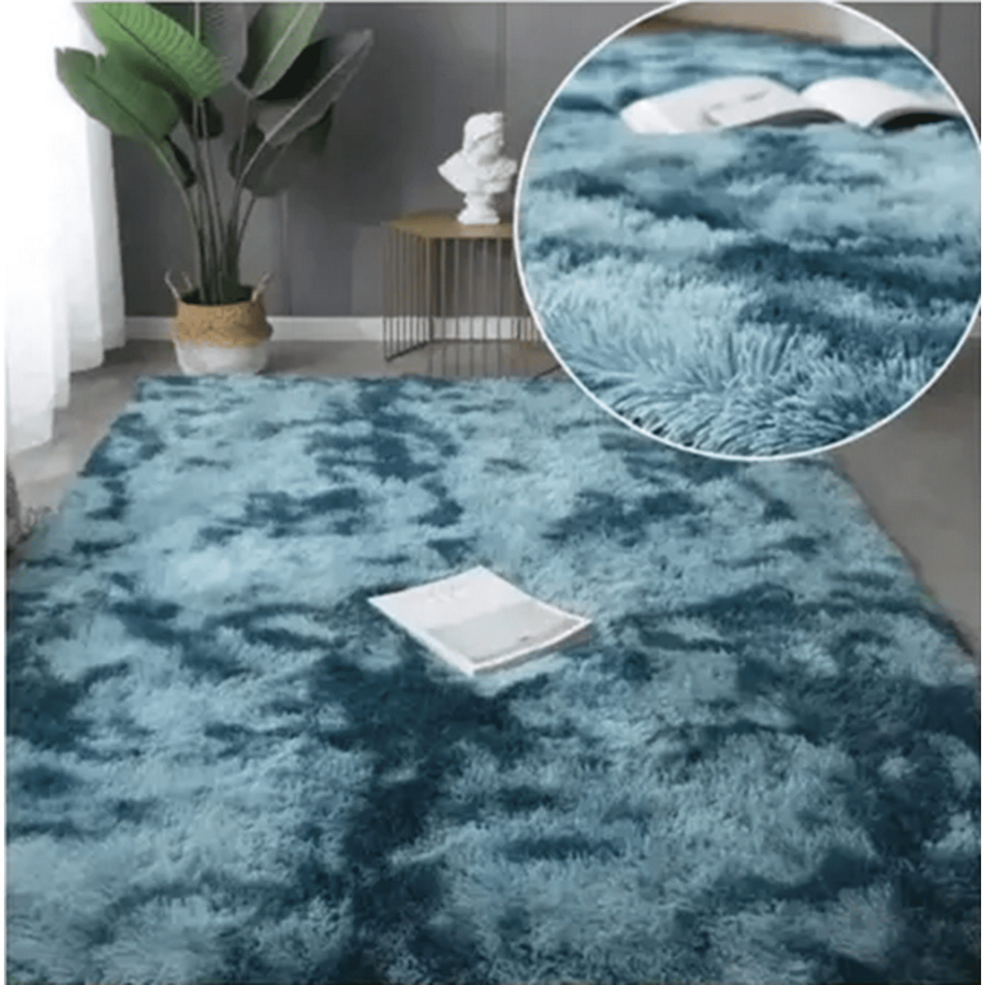 Genérico - Alfombra Peluda Living Hogar 150x200 Cm Azul Petróleo Jaspeado