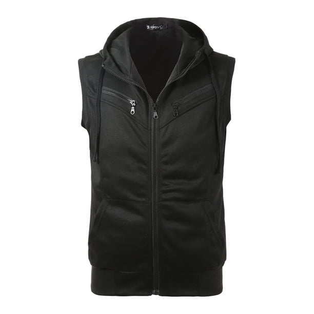 INSPIRE CHIC Chaleco con Capucha para Hombre con Cremallera Sin Mangas y Cordón Ajustable 42 Negro