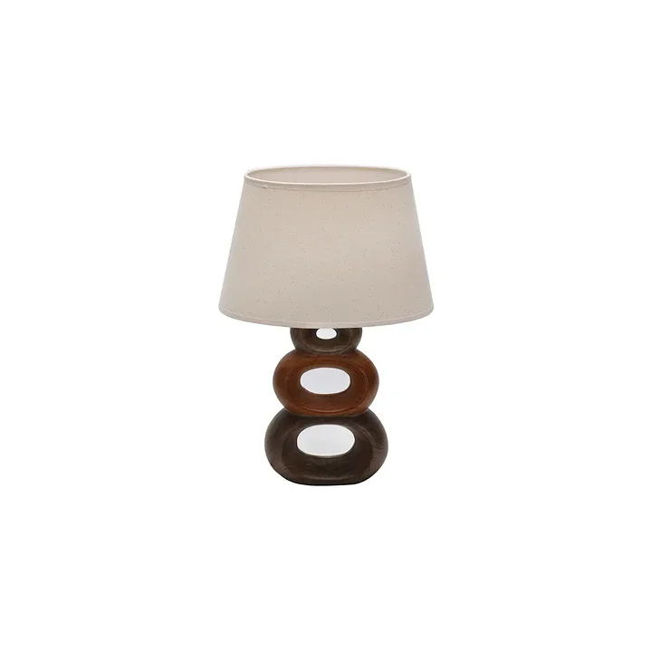 Lámpara De Mesa Moderna Madera Aros Beige E27 Abitare