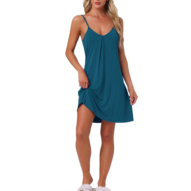 INSPIRE CHIC Camisón sin mangas de modal suave para mujer con escote en V y tirantes ajustables XS Azul pavo real