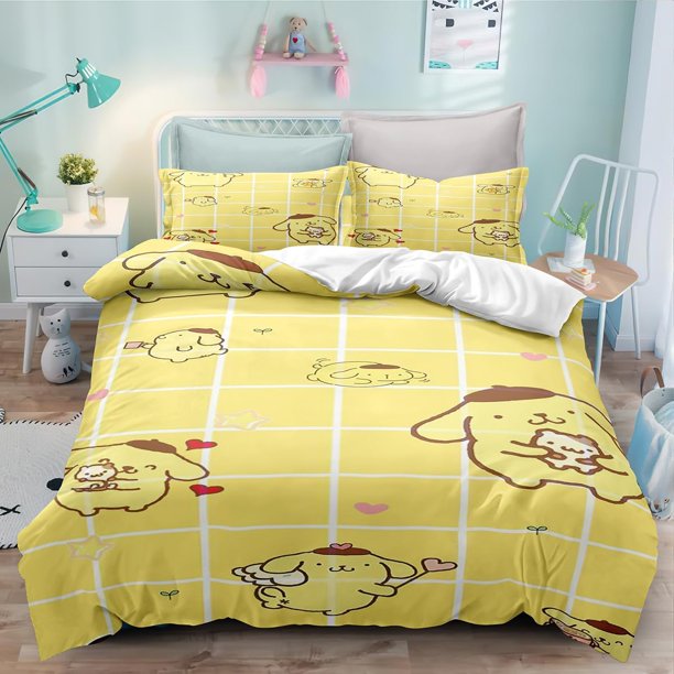 Cartoon Duvet Cover SetAnime Bedding SetPompompurin 3-Piece Comforter Cover Set for Teens Boys Girls