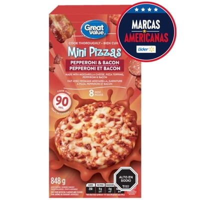 Mini Pizza Pepperoni Y Tocino, 8 Un 848 G Great Value